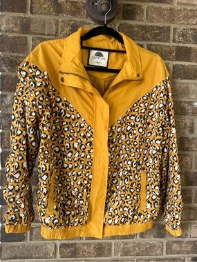 Vintage 1 Sunset Lane Leopard Windbreaker Jacket Small Yellow Retro 80s 90s